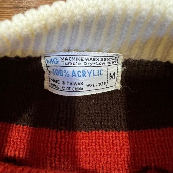 VTG 70s Nordic Fair Isle Knit Sweater Unisex M Retro Burnt Orange Cottagecore - Picture 3 of 8